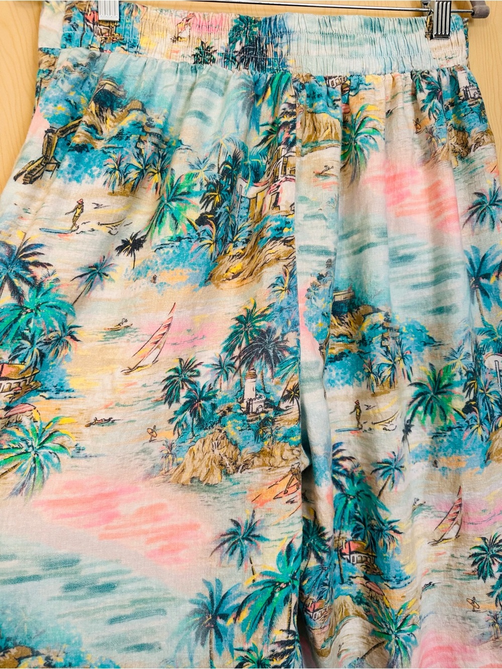 C&C California Tropical Print Ankle Pants in Teal, Pink, Aqua - Picture 7 of 10